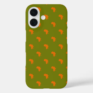 Africa Continent Brick Tiled Green Orange iPhone 16 Case