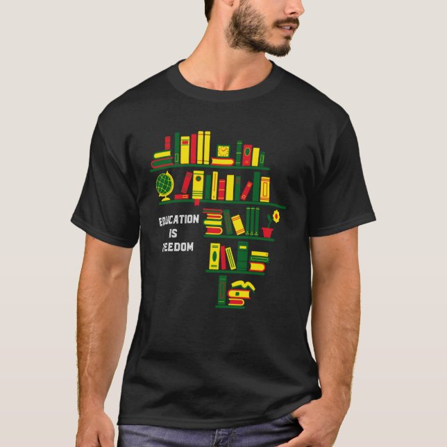 Africa Education Is Freedom Library Book  Black Hi T-Shirt (Front)