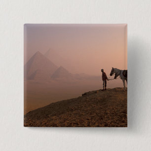 Africa, Egypt, Cairo, Giza, Giza pyramids at 15 Cm Square Badge