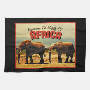 Africa Elephants Vintage Travel Tea Towel