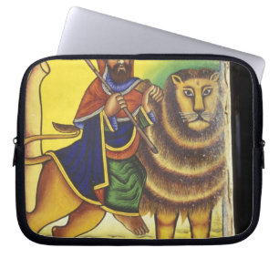 Africa, Ethiopia. Artwork depicting Lion of Laptop Sleeve