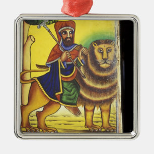Africa, Ethiopia. Artwork depicting Lion of Metal Tree Decoration