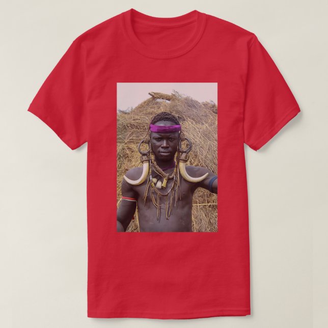 Africa Ethiopia Debub Omo Zone Mursi tribesman 3 T-Shirt (Design Front)