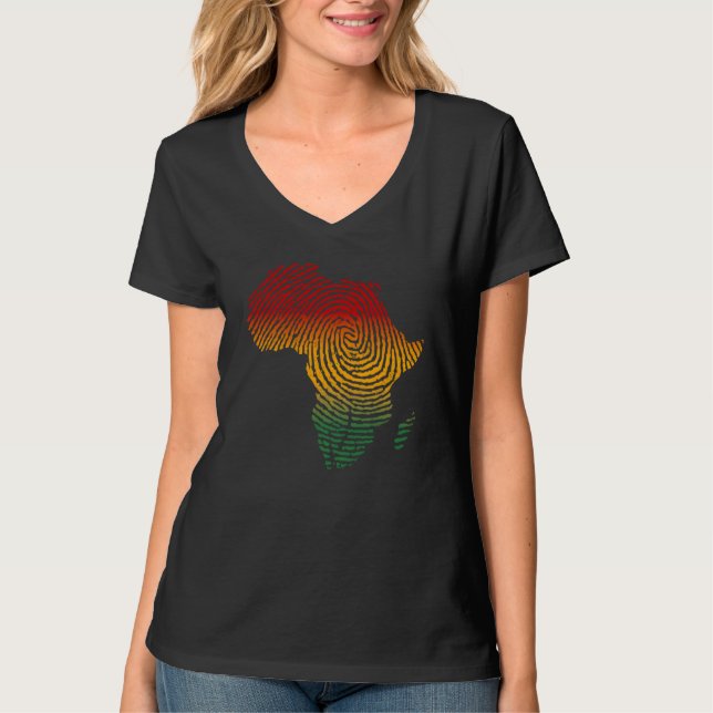 Africa Fingerprint African Flag Black Pride DNA Af T-Shirt (Front)