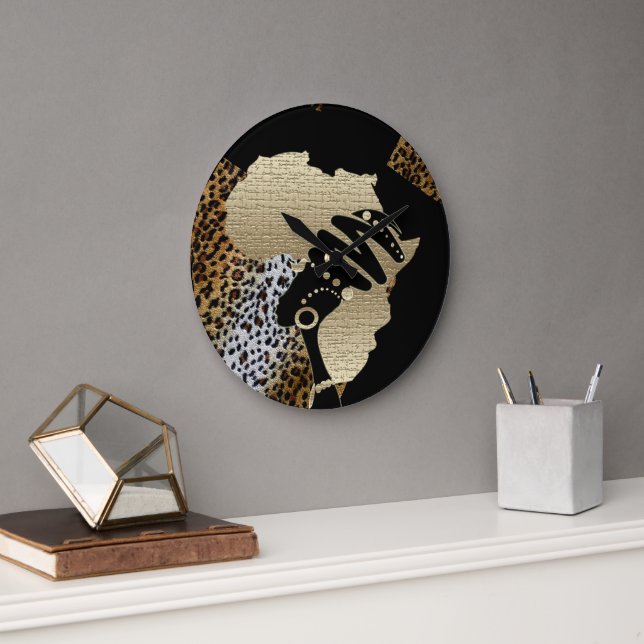 Africa In Gold – Afrocentric Heritage  Large Clock (Office)