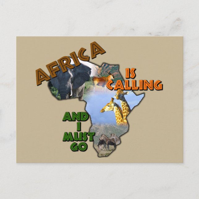 Africa Is Calling Wildlife Collage Postcard (Front)