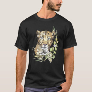 Africa Leopard I Big Cat I Wildflowers I Watercolo T-Shirt
