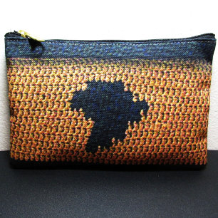 Africa Map Black and Brown Artisan Crochet Print Accessory Pouch
