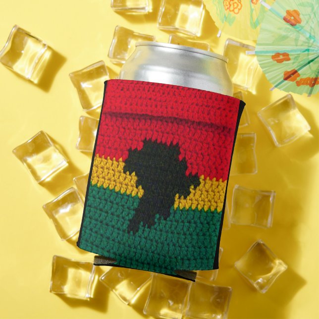 Africa Map Black Red Gold Green Jamaican Crochet Can Cooler (In Situ Summer)