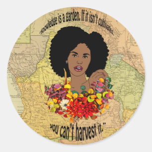 Africa Map Black Woman African Proverbs Quotes Classic Round Sticker