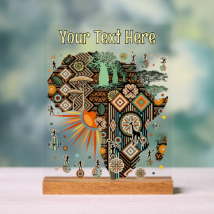 Africa Map Decorative Tribal Elements Pattern Acrylic Sign