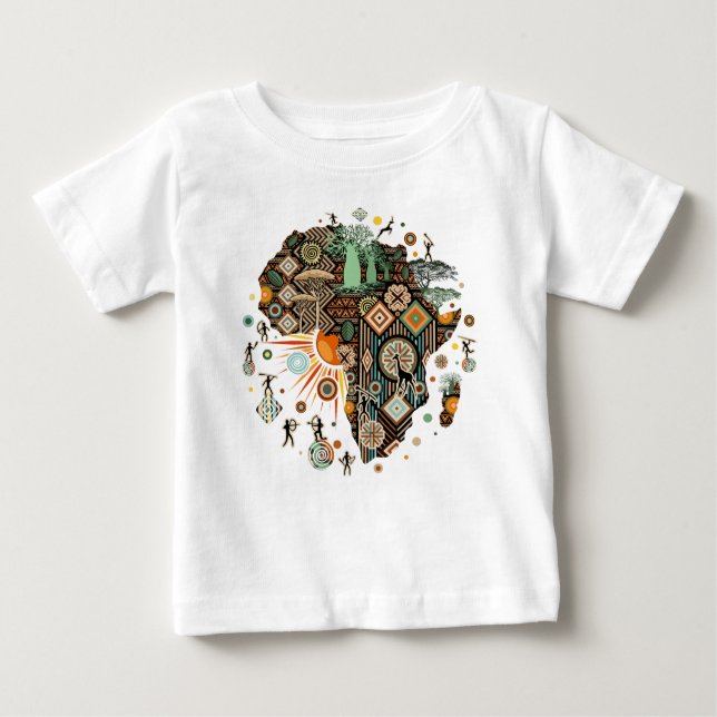 Africa Map Decorative Tribal Elements Pattern Baby T-Shirt (Front)