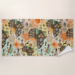 Africa Map Decorative Tribal Elements Pattern Beach Towel