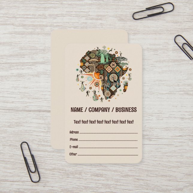 Africa Map Decorative Tribal Elements Pattern Business Card (Front/Back In Situ)