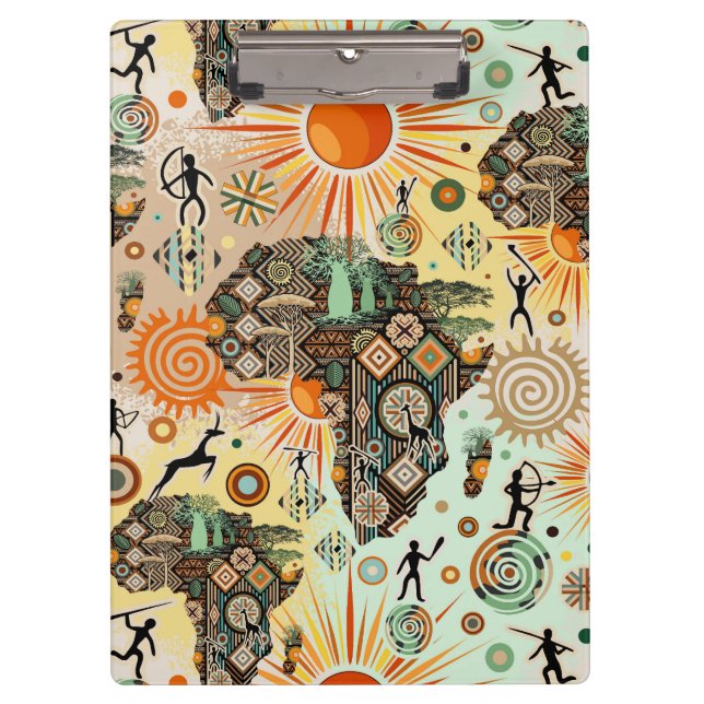 Africa Map Decorative Tribal Elements Pattern Clipboard (Front)