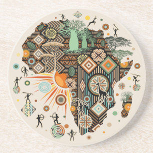 Africa Map Decorative Tribal Elements Pattern Coaster