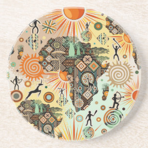 Africa Map Decorative Tribal Elements Pattern Coaster