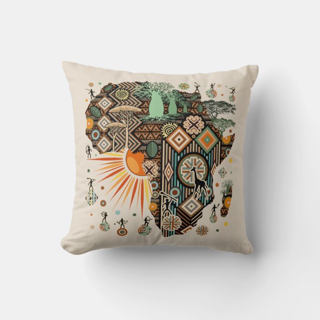 Africa Map Decorative Tribal Elements Pattern Cushion (Front)