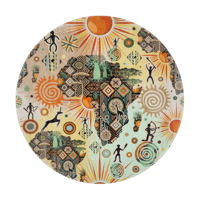 Africa Map Decorative Tribal Elements Pattern Cutting Board (Front)