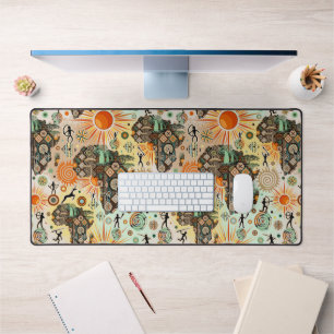Africa Map Decorative Tribal Elements Pattern Desk Mat