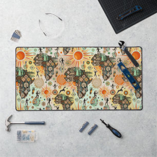 Africa Map Decorative Tribal Elements Pattern Desk Mat