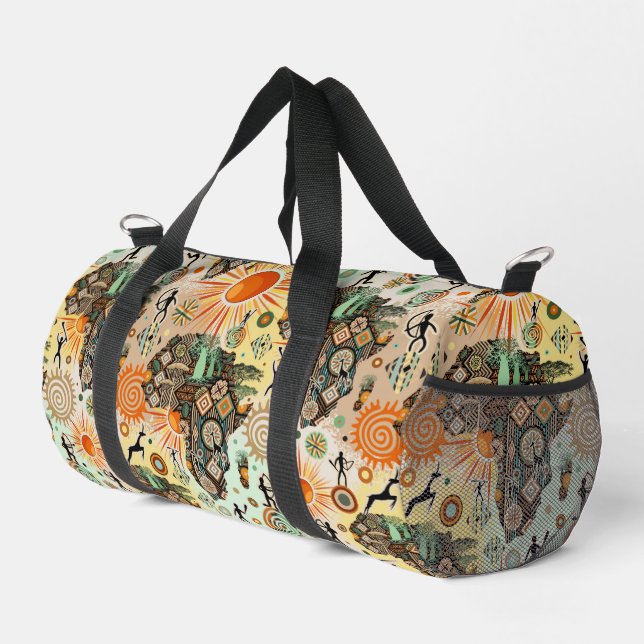 Africa Map Decorative Tribal Elements Pattern Duffle Bag (Right Corner)