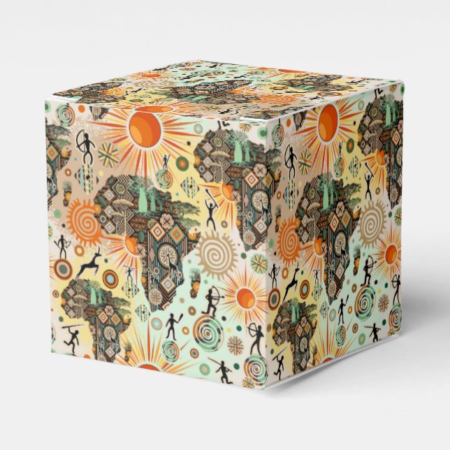 Africa Map Decorative Tribal Elements Pattern Favour Box (Front Side)