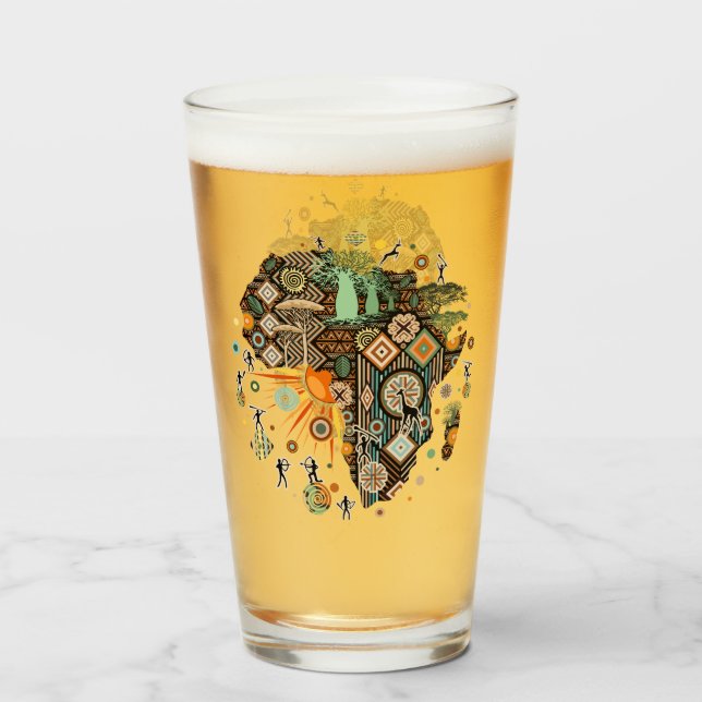 Africa Map Decorative Tribal Elements Pattern Glass (Front Filled)