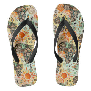 Africa Map Decorative Tribal Elements Pattern Jandals