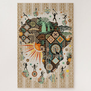 Africa Map Decorative Tribal Elements Pattern Jigsaw Puzzle