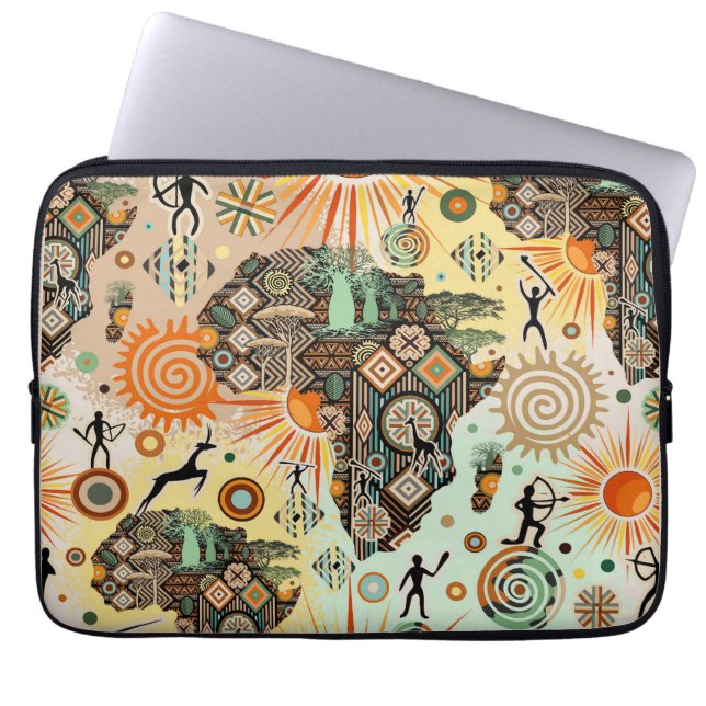 Africa Map Decorative Tribal Elements Pattern Laptop Sleeve (Front)