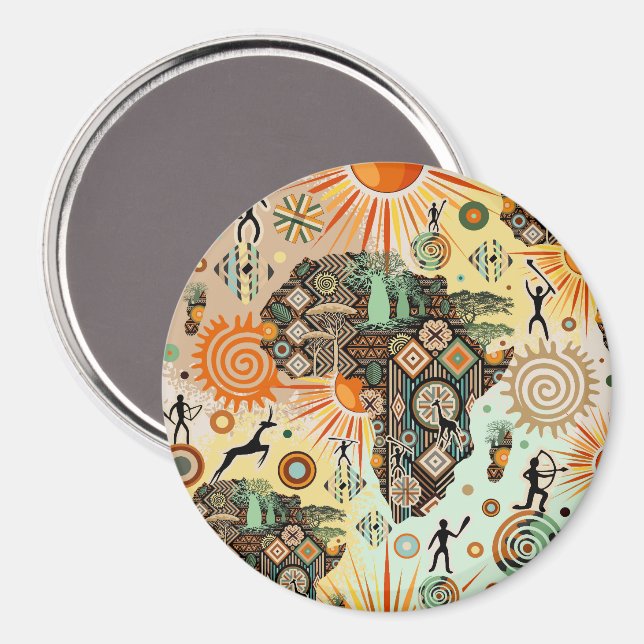 Africa Map Decorative Tribal Elements Pattern Magnet (Front/Back)