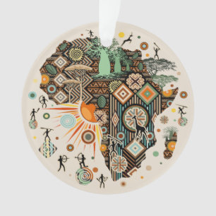 Africa Map Decorative Tribal Elements Pattern Ornament