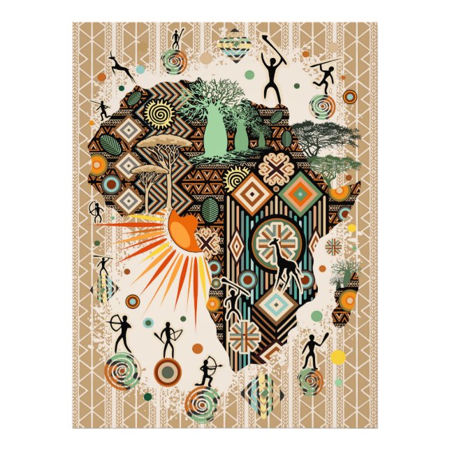 Africa Map Decorative Tribal Elements Pattern Photo Print (Front)