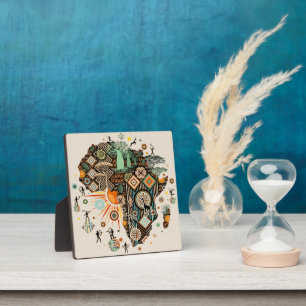 Africa Map Decorative Tribal Elements Pattern Plaque