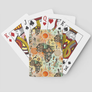 Africa Map Decorative Tribal Elements Pattern Playing Cards