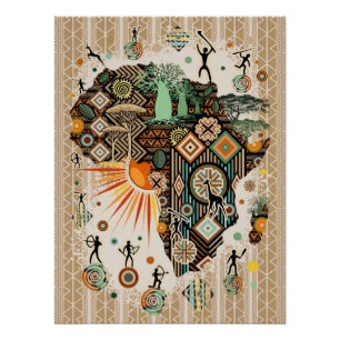 Africa Map Decorative Tribal Elements Pattern Poster