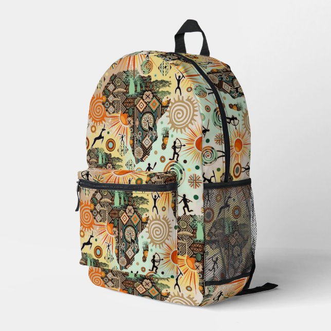 Africa Map Decorative Tribal Elements Pattern Printed Backpack (Back Corner Right)
