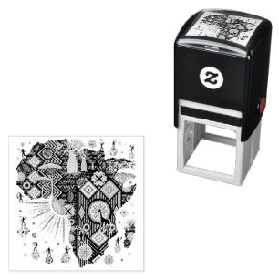 Africa Map Decorative Tribal Elements Pattern Self-inking Stamp