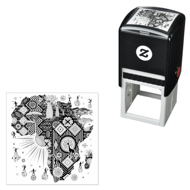 Africa Map Decorative Tribal Elements Pattern Self-inking Stamp (In Situ)