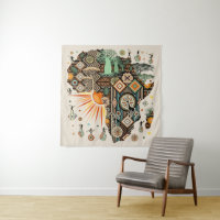 Africa Map Decorative Tribal Elements Pattern