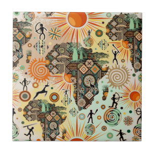 Africa Map Decorative Tribal Elements Pattern Tile