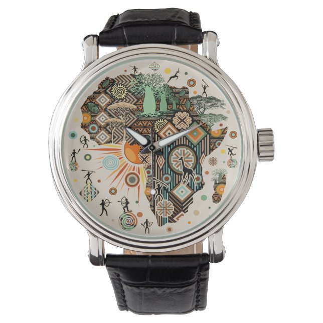 Africa Map Decorative Tribal Elements Pattern Watch (Front)