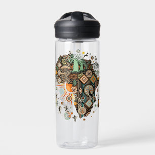 Africa Map Decorative Tribal Elements Pattern Water Bottle
