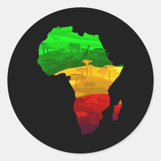 Africa Map Green Yellow Red Proud African Pride Ju Classic Round Sticker (Front)