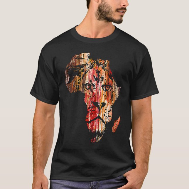 Africa Map Lion Head Face African Safari Wildlife  T-Shirt (Front)