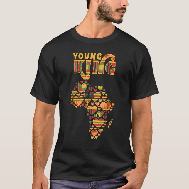 Africa Map Love Heart African Kente Men African Am T-Shirt (Front)