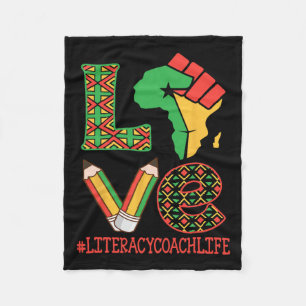 Africa Map Raised Fist Love Literacy Coach Life Ed Fleece Blanket