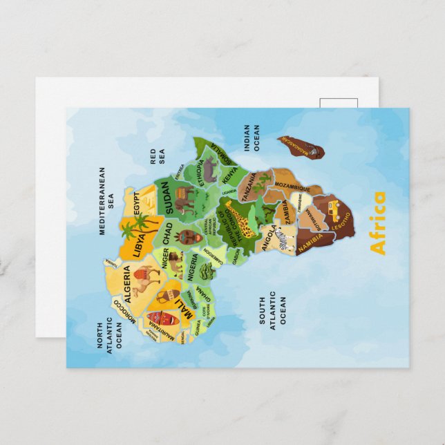 Africa Map watercolor artwork Postcard (Front/Back)