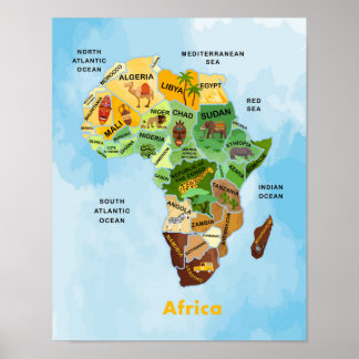 Africa Map watercolor artwork Poster